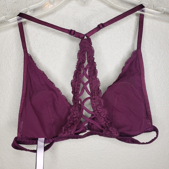 Victoria's Secret Lacy Front Close Racer back Bralette M Maroon - Picture 2 of 5